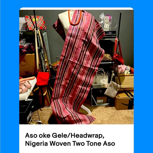 Aso oke Gele/Headwrap, Nigeria Woven Two Tone Aso Oke For Africa Wedding Attire - Picture 3 of 3